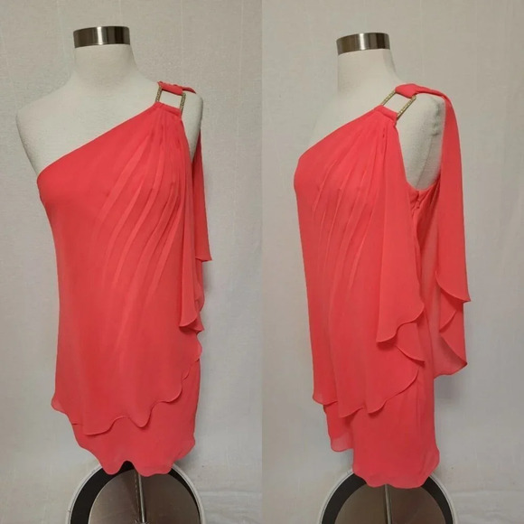 Laundry Shelli Segal Womens One Shoulder Draped Dress Bright Pink Size 4 Mini - Picture 1 of 8
